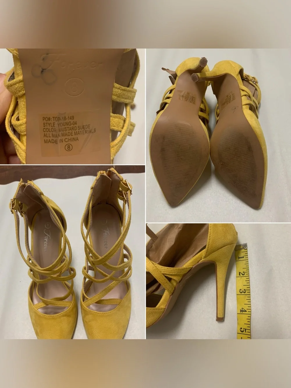 Forever 21 Womens Forever Women Mustard Suede Crossed Strap Pointy Toe Stiletto
